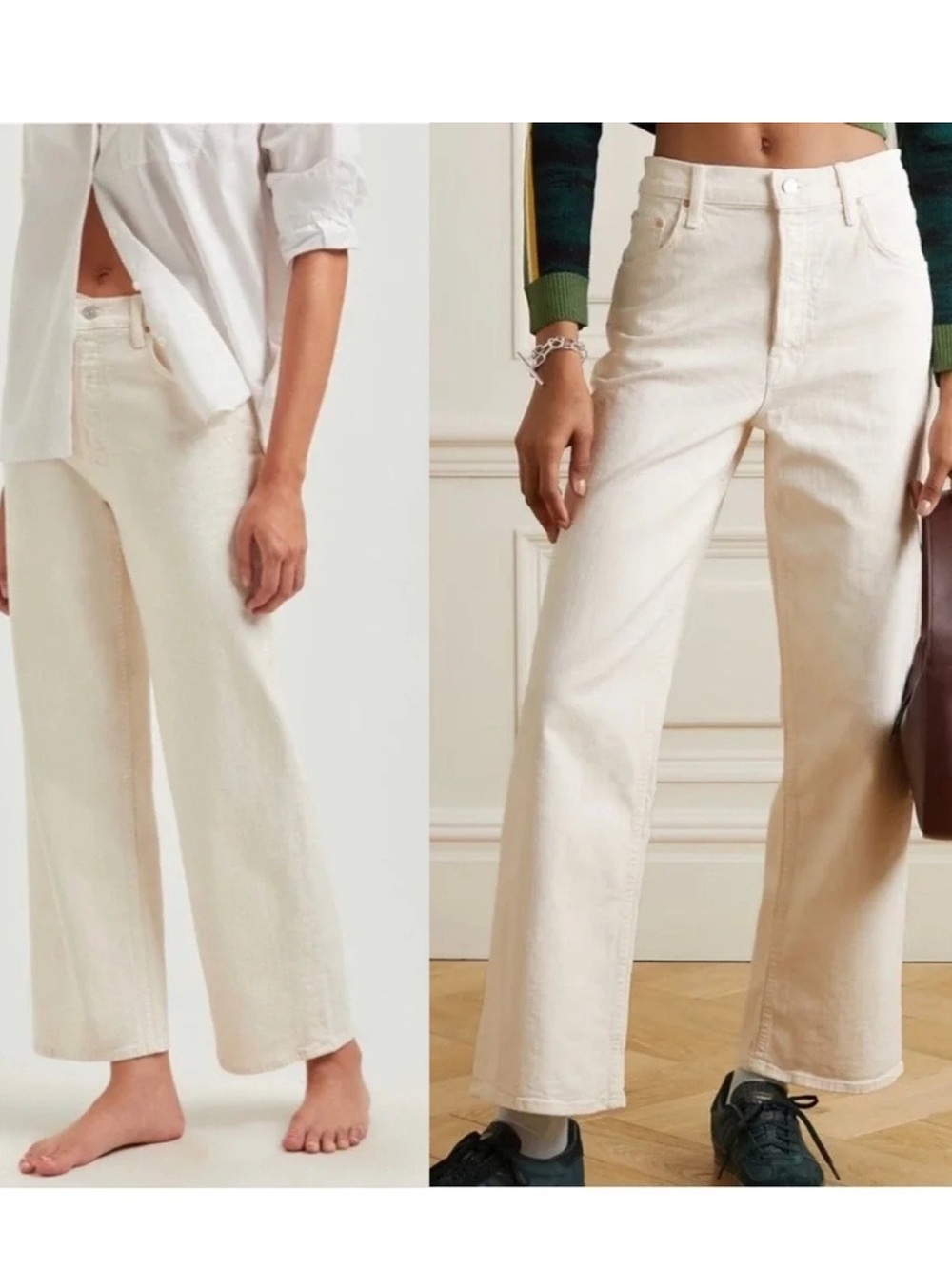 MOTHER High-Rise Wide Leg Jeans in Off-White